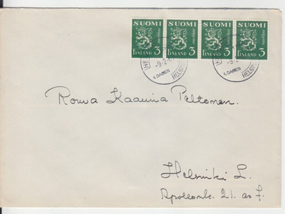 FDC  1948 M30 3 mk neljän rivilö.