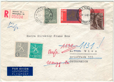 1968 Tervakoski ym R-kirje lentopostissa Itävaltaan
