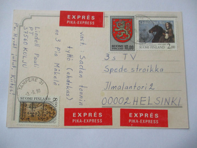 1990 Tampere pikapostikortti tarvelähetys