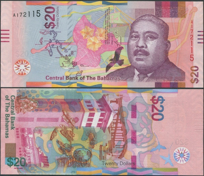 Bahamas 20 Dollars 2018 UNC uusi sarja, värikäs