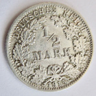 Saksa 1/2 mark 1915 A Hopeaa HYVÄ - pikkukuva 1