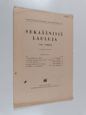 Sekaäänisiä lauluja : 108. vihko
