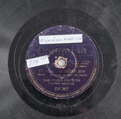 Savikiekko 1939 - Eugen Malmsten - Columbia DY 357