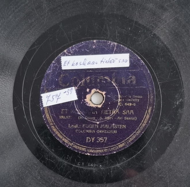 Savikiekko 1939 - Eugen Malmsten - Columbia DY 357