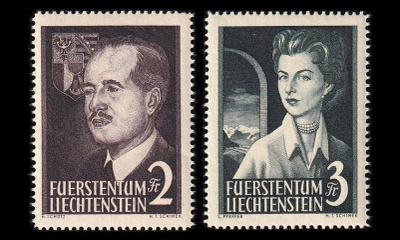 Liechtenstein 332-3 ** Kuninkaallinen pariskunta (1955)