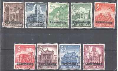 Saksa WW2 Saksan posti Luxemburgissa Mi 33- 41 leimattuna