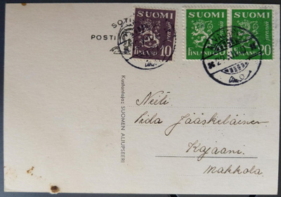 Sotilaspostikortti kulk. 1940, Alvajärvi, Helga Sjöstedt