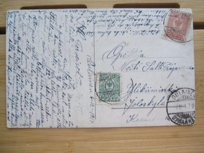 Postikortti hevonen 1917 Oulaisista Ylikiiminkiin leimoin