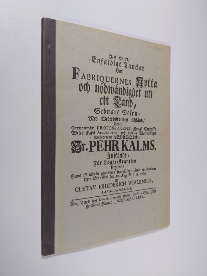Gustav Friederich Wialenius : Om Fabriquernes Nytta :  Jo...