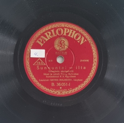 Savikiekko 1929 - Georg Malmsten - Parlophon B. 36051