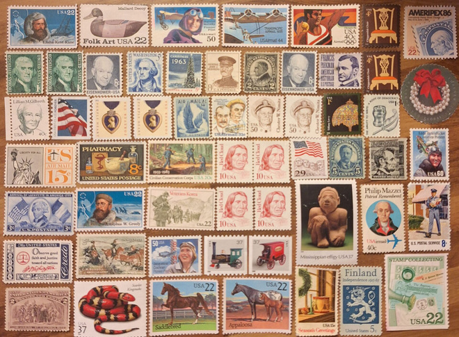57 postimerkkiä Amerikasta (leimaamattomat)