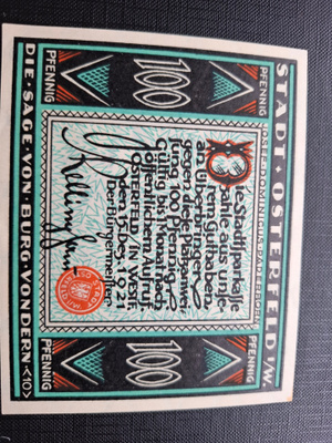 Saksa stadt osterfeld 100 Pfennig 1921