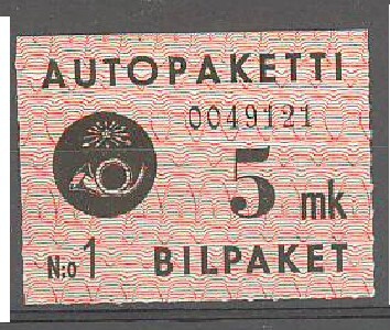 1949 autopakettimerkki 5 mk aw3 +