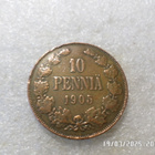 10  penniä  1905  kulkematon  hieman patinoitunut.  kl 9 - pikkukuva 1
