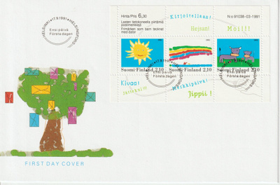 1991 Lasten piirrustuksia pienoisarkki FDC-kirjeessä