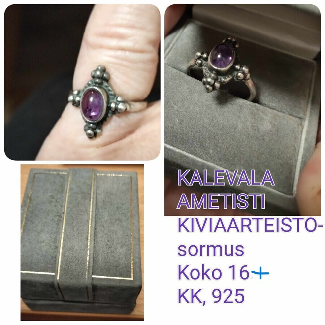 KALEVALA, KIVIAARTEISTO -sormus, AMETISTI-kivellä, hopeinen,