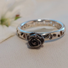 Spinning Jewelry, 925 hopea sormus mustalla ruusulla. 16,5 - pikkukuva 1