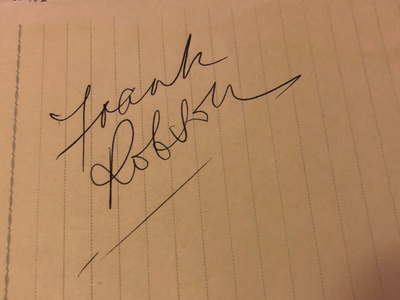 Frank Robson nimikirjoitus paperilla