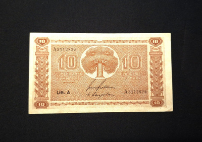 10 Markkaa 1945 Litt,A Kunto 8-9