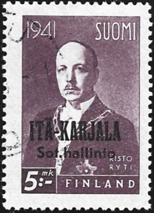 1941 Itä-Karjala Ryti 5 mk Normaali R leimattu LaPe 27 I