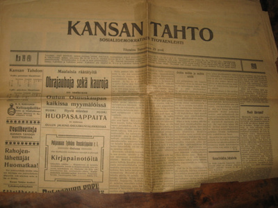 Sanomalehti  Kansan Tahto  25.1.1910
