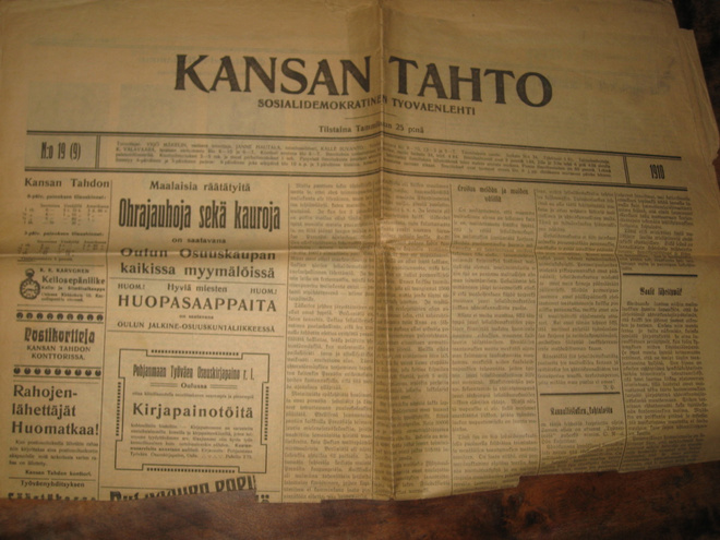 Sanomalehti  Kansan Tahto  25.1.1910