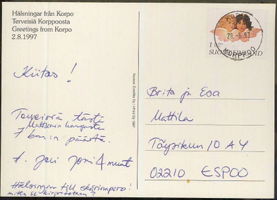 1997 ystävyydellä postikortti