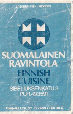 Helsinki, Suomalainen Ravintola , Sibeliuksenkatu 2    s10/1