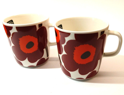 Marimekko Unikko muki 4 dl viininpun-punainen-valkoinen 2kpl