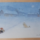 Kjell E. Midthun: Tonttu ja koira pihamaalla lumessa p. 2003 - pikkukuva 1