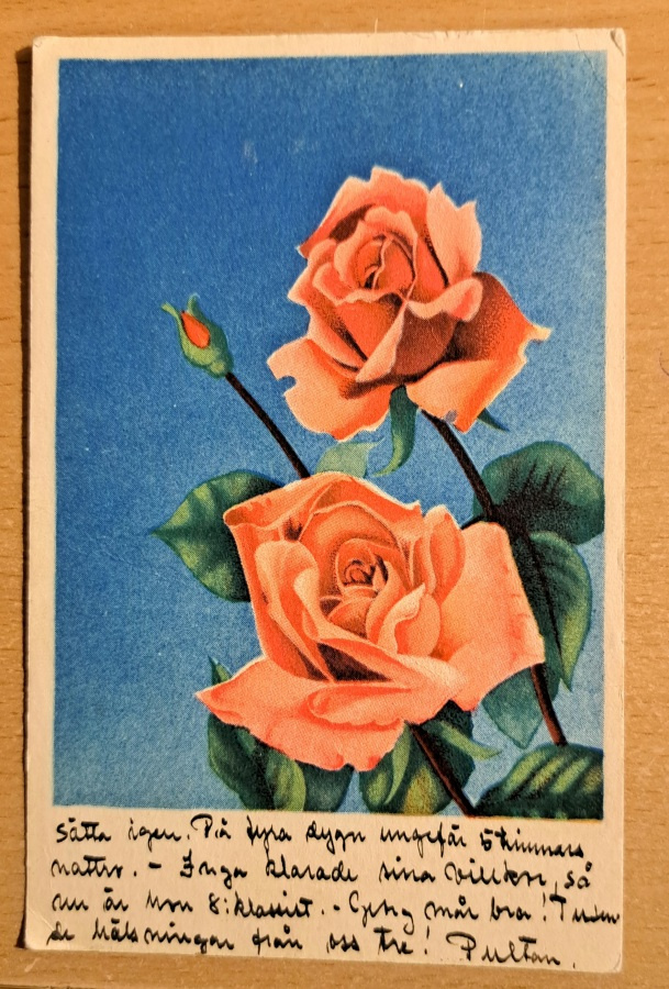 kukkakortti ruusuja, kulkenut 1945
