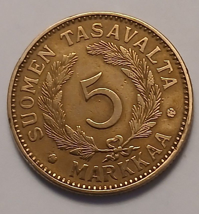 Alumiinipronssi  5 markka vuodelta 1930.