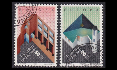 Liechtenstein 916-7 o Europa moderni arkkitehtuuri (1987)
