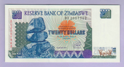 Zimbabwe 20 Dollars v.1997 UNC P-7