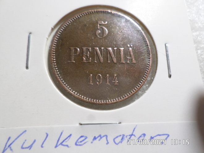 5 penniä  1914    kulkematon hieman patinoitunut  .