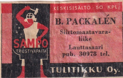 Helsinki, Lauttasaari, B. Packale`n.  Tulitikku Oy   b585