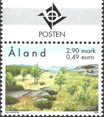 Ål 1999 Eurooppa merkki 2,90 mk välilöpari logo ** LaPe 157