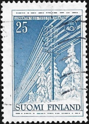 1955 Lennätin 100 vuotta 25 mk leimattu LaPe 452