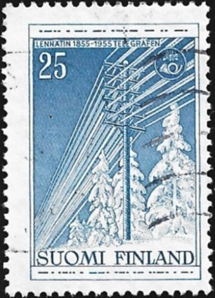 1955 Lennätin 100 vuotta 25 mk leimattu LaPe 452