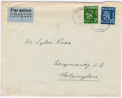 M30 1950 7.6. lentokirje Haminalahdelta (Kuopio) Hkiin