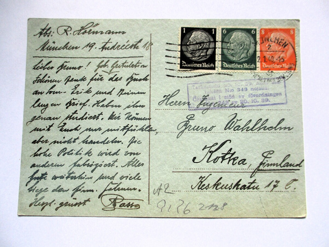 1940 Saksa talvisodan sens kortti Kotkaan