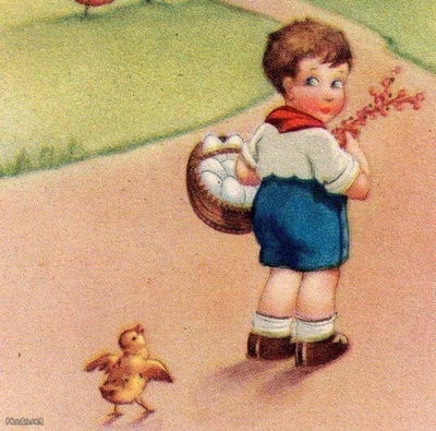 LAPSET / Munakoria kantava poika tipu perässään. 1930-l.