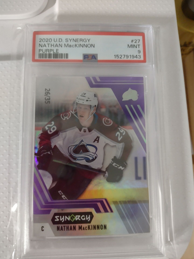 Nathan MacKinnon 2020 upper deck synergy purple/35 PSA 9