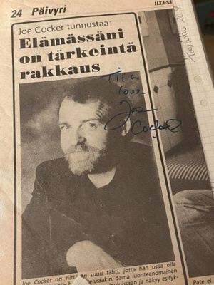 Joe Cocker nimikirjoitus lehtileikkeessä