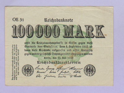 Saksa 100000 Mark Reichsbanknote v.1923 P-91b