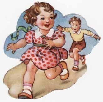 PZB 1283 / Koulutyttö ja poika hippasilla. 1950-l.