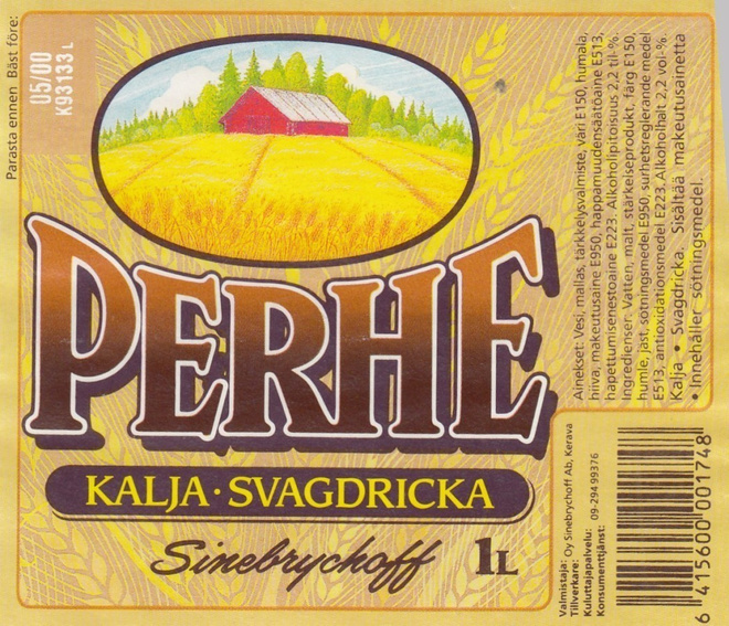 Olutetiketti  Perhe Kalja 1l  Sinebrychoff  ,   a3