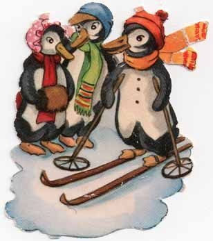 AFKH 16 / Puetut pingviinit suksilla. 1950-l.