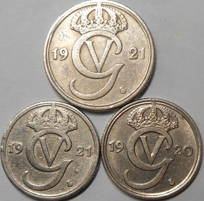 Ruotsi.  10 öre 1920w, 1921w; 25 öre 1921w.