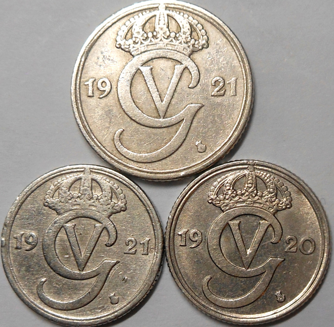 Ruotsi.  10 öre 1920w, 1921w; 25 öre 1921w.